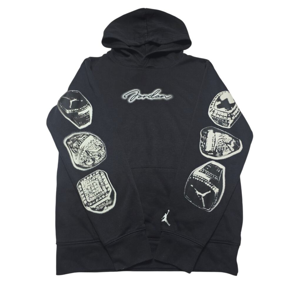 Jordan Kids Youth Large Black Pullover Hoodie Sweatshirt Six Rings 12-13yrs